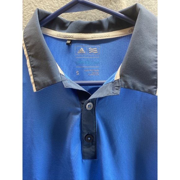 ADIDAS Climacool Mens S Electric & Navy Blue 1/4 Button Up POLO SHIRT - Picture 2 of 5